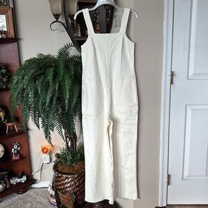 NWOT Sadie & Sage Cream Overalls Back Zipper Neutral Denim Wide Leg Jumpsuit
